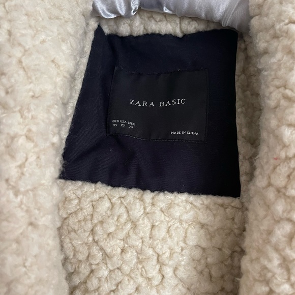 Zara navy drawstring coat with shearling lined removal vest - Picture 4 of 14